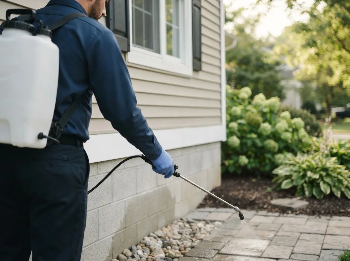 Pest control technician inspecting a home in Cache, OK